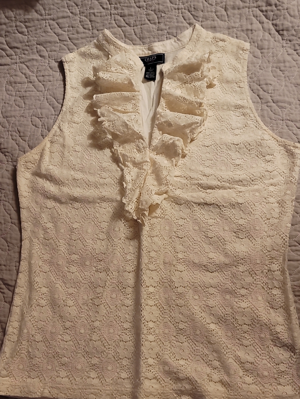 Chaps Cream Lace Ruffle Sleeveless Camisole